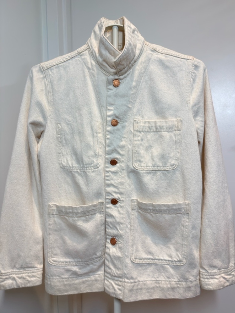 Everlane Jacket Women’s White Denim Chore Button Front Pockets Workwear XS